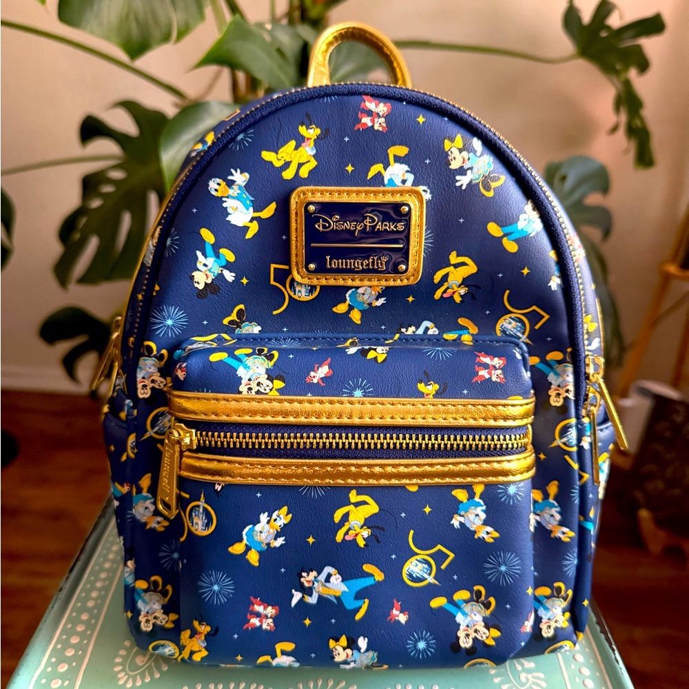 Disney Loungefly 50th Anniversary Back Pack Blue and Gold